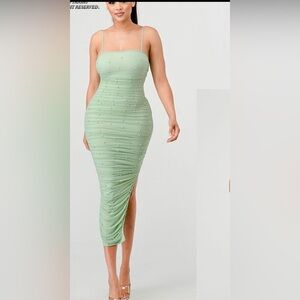 Green pastel dress with pearls 🥰